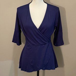 Cokuco Womens faux wrap Peplum Top w/ 1/2 Bell Sleeves   sz S